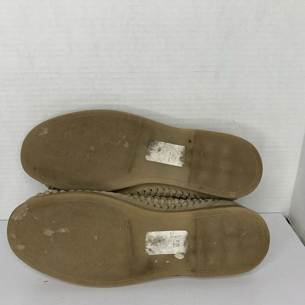ASOS DESIGN loafers with weave detail in stone suede with natural sole
